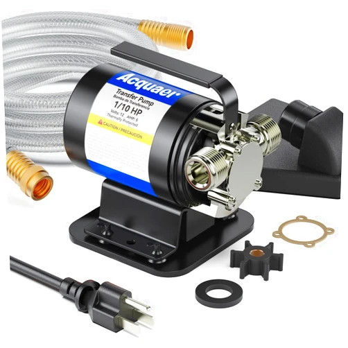 Acquaer Portable Electric Utility Water Transfer Pump 115V 1/10 HP with Suction Hose Kit, Low Suction Water Removal for Water Beds, Pools, Rain Barrel, Aquariums