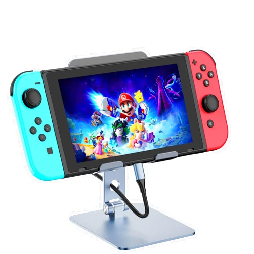 ShineeKee Phone Tablet Stand for Nintendo Switch, Adjustable Portable Aluminum Holder for 4-16'' Ipad Pro Kindle Monitor, Airplane Travel Foldable iPhone Stand on Bed Desk Kitchen, Office Light Accessories