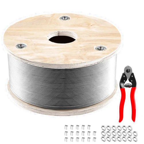 VEVOR T316 Stainless Steel Rope, 1/8, 500ft Aircraft w/ 1x19 Strands Core, Steel Cable Wire 1760 lbs Breaking Strength for Railing Decking, Stair, Clothesline, Handrail, Silver