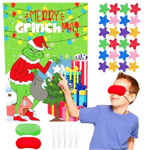 FRSHALOUIS Christmas Games for Kids - Pin The Star on Grinchs Decorations Party Supplies Gifts for Holiday Party Game Kids and Adults Family Games