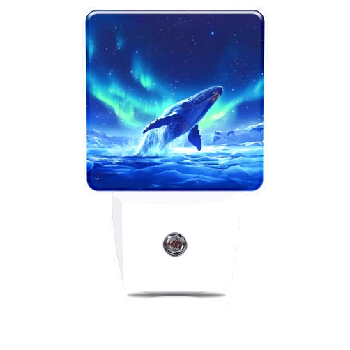 FOISIIAEA Jumping Whale Night Light, Aurora Plug-in Nightlight with Dusk to Dawn Auto Sensor for Home Bedroom Hallway Stairway Kitchen 0.5W Sleep Friendly Led Lamp for Women Men