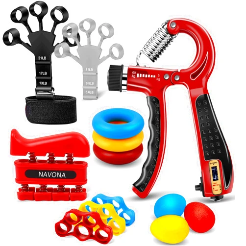 Navona 13 PCS Grip Strength Trainer Kit, Hand Gripper Strengthener, Forearm Strengthener, Finger Strengthener, Finger Exerciser, Stress Relief Ball, Forearm Workout Ring for Muscle Building and Injury Recover