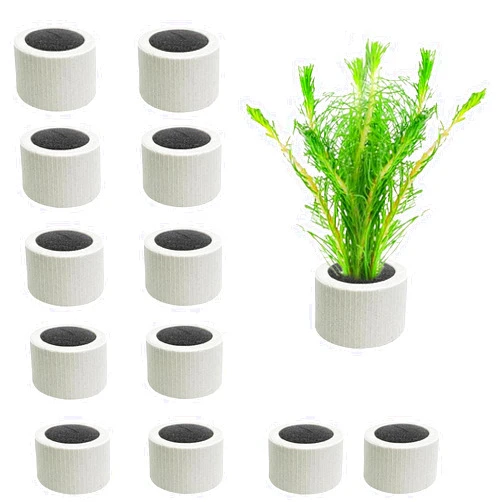 HaoGludi 12 PCS Aquarium Plant Weights for Fish Tank, Ceramic Ring with Black Sponge, Aquatic Plants Fixed Ring Anti-Floating Aquarium Landscape Decoration