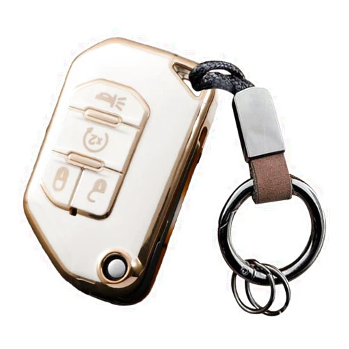 Metaxas Key Fob Cover Compatible with Jeep 2018 2019 2020 2021 2022 2023 Wrangler JL Gladiator Sahara Smart Key Fob (White)