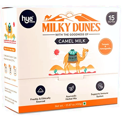 NWIL Hye Foods Milky Dunes Camel Milk Powder Sachet (30gm Each) Turmeric & Ashwagandha Box of 15 Sachets