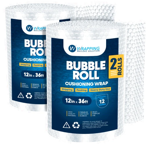 WRAPPING MAILERS SOLUTION Bubble Cushioning Wrap Bubble Rolls Perforated Every 12 Inches - 12 Inches x 72 Feet Total - Ideal for Shipping Packing Moving Bubble Packing Moving Wrap