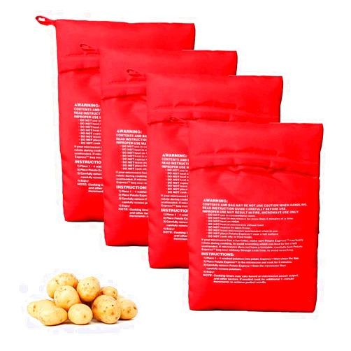 vipolish 4Pcs Microwave Potato Bag Reusable Microwave Cooker Bag Baked Potato Pouch Perfect Potatoes in Just 4 Minutes