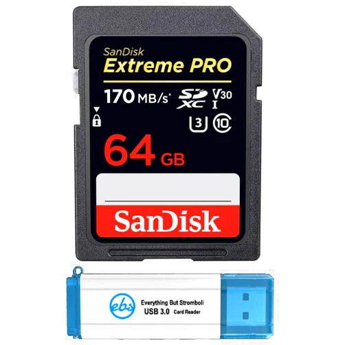 SanDisk Extreme Pro 64GB Memory Card Works with Nikon D5300, D850, D3300, A900, D3400 DSLR Camera SDXC 4K Bundle with (1) Everything But Stromboli 3.0 SD/Micro Reader