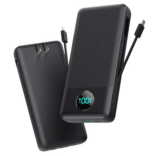 APHUWJ Portable Charger 33800mAh USB C Power Bank with Built-in Cables & AC Wall Plug,25W Fast Charging+QC 4.0 Phone Charger,4 Output LCD Display Battery Pack Compatible with iPhone15/14,Samsung,Android etc