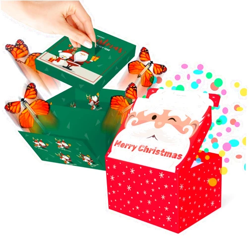 FETTIPOP Merry Christmas Surprise Prank Box, Confetti Gift Box & Butterfly Gift Prank Box