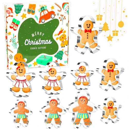 KAISHANE Gingerbread Man Cutters set 9 Pieces Stainless Steel Boy and Girl Cookie Cutter Biscuit Cutter Shapes for Christmas Holiday
