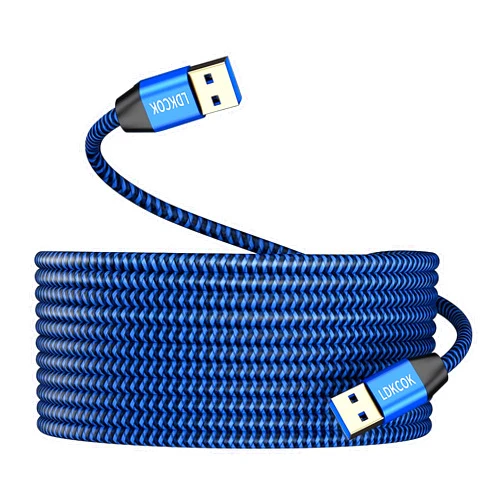 LDKCOK USB to USB Cable 15FT,Durable Braidedfor USB 3.0 Male to Male Type A to Type A Cable Data Transfer Compatible with Hard Drive, Laptop, DVD Player, TV, USB 3.0 Hub, Monitor, Camera, Set Up Box and More