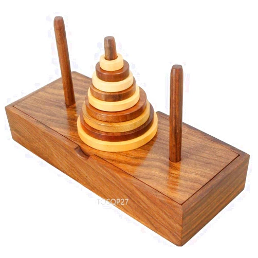 TOSQP27 Tower of Hanoi Game Gift Wooden Puzzle Brainteaser Hanoi Tower 9 Rings Logic Games Brain Teaser Learning Intellectual Thinking Toy Premium Rosewood