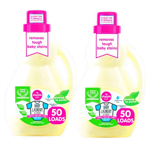 Dapple Baby Laundry Detergent by Dapple Baby, Concentrated & Hypoallergenic, Powered by Plants, Stain Removing Natural Ingredients, Fragrance Free, 50 Fl Oz (Pack of 2)