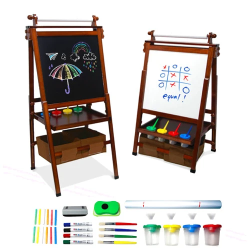 Kidloot Large All-in-One Double Sided, Magnetic, Height Adjustable Art Easel for Kids with Built in Storage Bins, and Art Supplies - Stable Design is Safe and Grows with Children Ages 3-10