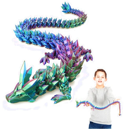 FOTN 3D Printed Dragon, 30 Inch Crystal Dragon, Bigger Fidget Toys Adults, 3D Printed Articulated Dragon for Home Office Car Desk Decor Toys, Dragon Eggs Gift Given on Birthday (Blue Green Purple)
