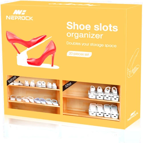 Neprock Shoe Slots Organizer, Adjustable Shoe Rack Stacker Storage Space Saver, Double Deck Shoe Rack Holder for Closet Organization (20-Pack)(White)