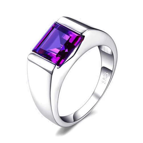 Jewelrypalace Men's Square 2-3ct Natural Smoky Quartz Created Ruby Alexandrite Sapphire Simulated Emerald Engagement Ring, 14K White Gold Plated 925 Sterling Silver Promise Rings, Gemstone Jewelry