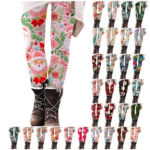 Hesxuno Christmas Leggings for Women High Waisted Tummy Control Workout Leggings Stretchy Santa Claus Print Cute Yoga Pants