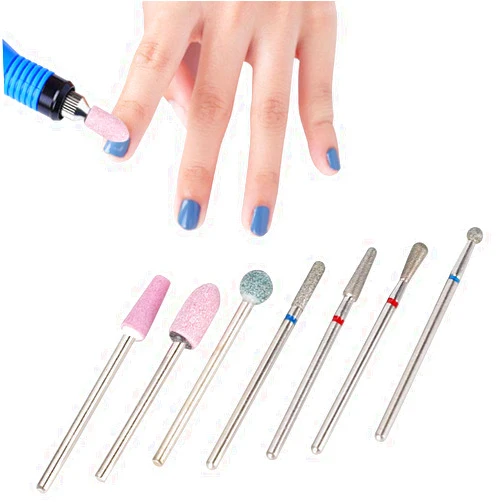 TMISHION Nail Drill Bits Set, 6pcs/set Diamond Sand Nail Files Drill Cuticle Polishing Bit Nail Grinding Head Electric Manicure Set for Removing Acrylic Nails Gel Home Salon Use(01)