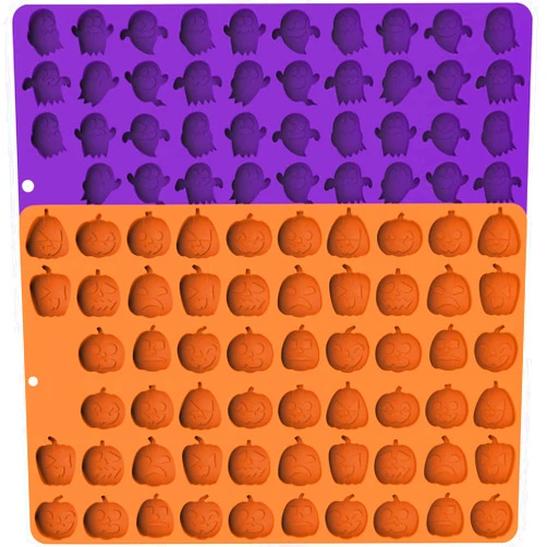 KBTBAK Halloween Silicone Mini Candy Molds, Mini Pumpkin Molds, Mini Ghost Molds, Silicone Treat or Trick Molds for Halloween Candy, Chocolate, Gummy, Cookies, Jelly, Set of 2