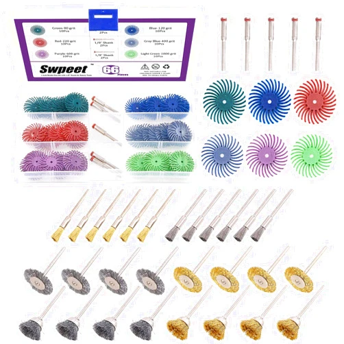 Swpeet 66Pcs 1 Inch Radial Bristle Disc and 72Pcs Wire Wheel Brushes Kit