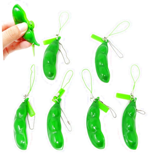 Honbay 6PCS Pea Pod Decompression Toy Squeeze Beans Peapod Fidget Toy Extrusion Edamame Pea Keychain Keyring Stress Relieving Keychain Toys