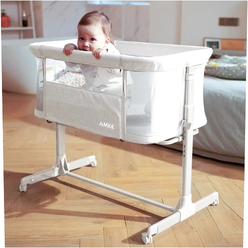 AMKE Baby Bassinets, Bedside Sleeper for Baby,All mesh Baby Crib Portable Bassinets for Safe Co-Sleeping, Safe Adjustable Baby Bed for Baby Infant Newborn Girl Boy (Ivory-White)