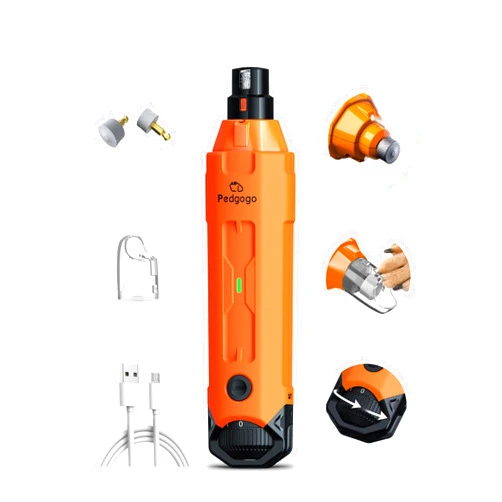 Pedgogo Dog Nail Grinder Super Quiet 45 db 6-Speed Pet Nail Grinder with 2 LED Lights 12000RPM & 3 Grinding Ports Dog Nail Trimmer for Large Medium Small Dogs with Dust Cap & 2 Extra Grinding Heads