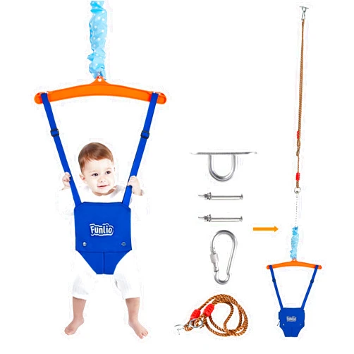 FUNLIO Baby Jumper with a Ceiling Hook for 6-24 Months, Baby Door Jumper for Indoor/Outdoor Play, Infant Jumper Doorway with Adjustable Chain, Easy to Assemble & Store (with a Ceiling Hook)