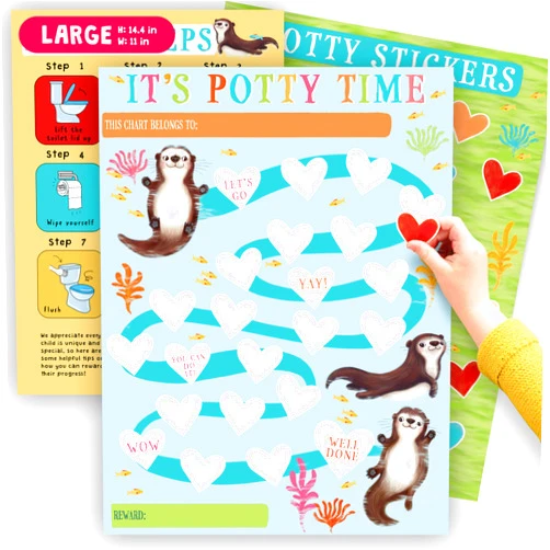 CENTRAL 23 Toilet Training Reward Chart for Boys Girls Kids Baby - Toddler Potty Training Sticker Chart - Train to Poop - Cute Otter Design for Son Grandson Daughter - by Central 23