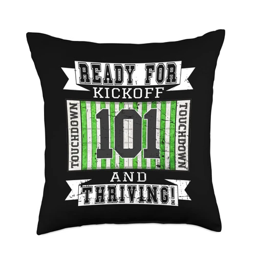 The Football Birthday Design Store 101st Birthday Party-101 Years Old Football Fan Throw Pillow, 18x18, Multicolor