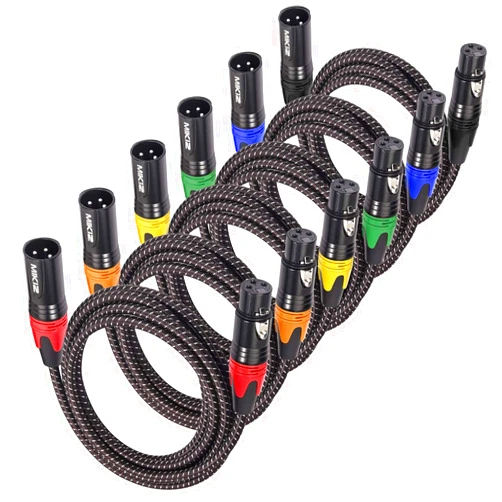 MIKIZ XLR Cables Braided 15 Feet 6 Pack for Microphone - 3-Pin XLR Male to Female Audio Cables