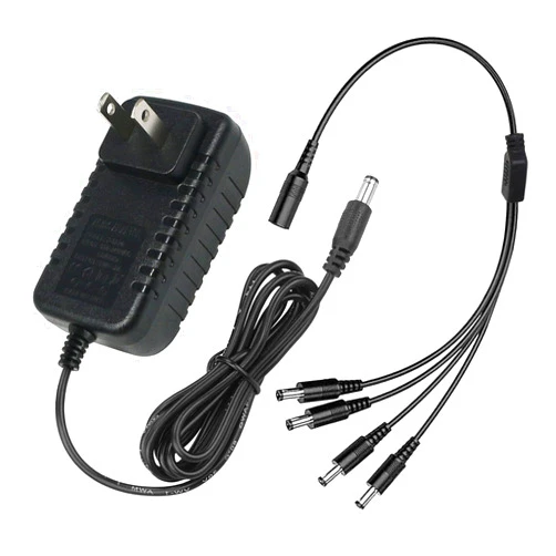 Tugermoola 12V 2A Power Supply Adapter 100-240VAC to 12VDC with 4-Way Power Splitter Cable for Security Camera CCTV, Router, LED Strip OLA018-Wire