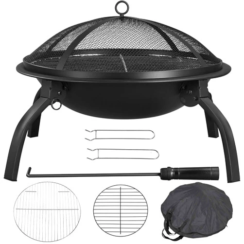 Yaheetech 21inch Fire Pit Portable Folding Steel Fire Bowl Garden Treasures Fire Pit for Outside Fireplace with Carrying Bag, Spark Screen, BBQ Grill & Log Grate for Patio Backyard Camping Bonfire