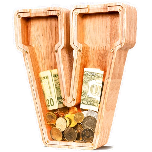 SummiDate Wooden Letter Piggy Bank| Piggy Bank for Boys Girls Toddler| Alphabet V Money Bank| Coin Bank Birthday Gift for Kids|2024 Graduation Money Box (V)