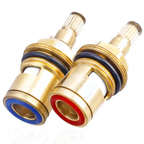 Yakamoz Brass Faucet Cartridge Replacement, 2Pcs Hot and Cold Ceramic Disc Cartridge Quarter Turn Sink Faucet Valve Stem Replacement Parts for Kitchen Bathroom Faucet Repair, G1/2