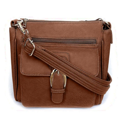 Roma Leathers Vegan Leather Front Buckle Concealed Gun Handbag (Dark Brown)