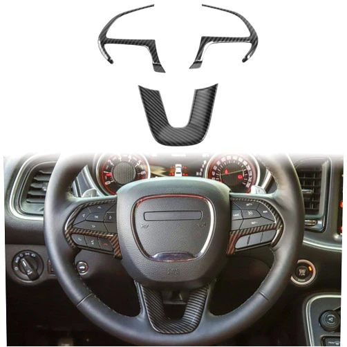 Voodonala Steering Wheel Cover Trim Automobile Control Device Trim for 2015-2024+Dodge Challenger, Charger,Durango for Jeep Grand Cherokee SRT8 Interior Accessories Carbon Fiber