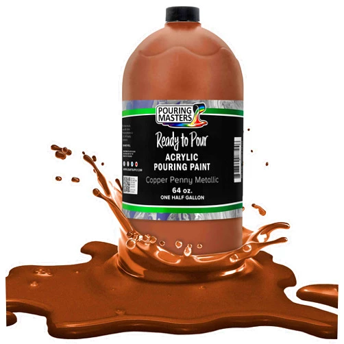 U.S. Art Supply Pouring Masters Copper Penny Metallic Acrylic Ready to Pour Paint - Premium 64-Ounce Pre-Mixed Water-Based for Canvas, Wood, Paper, Crafts, Tile, Rocks