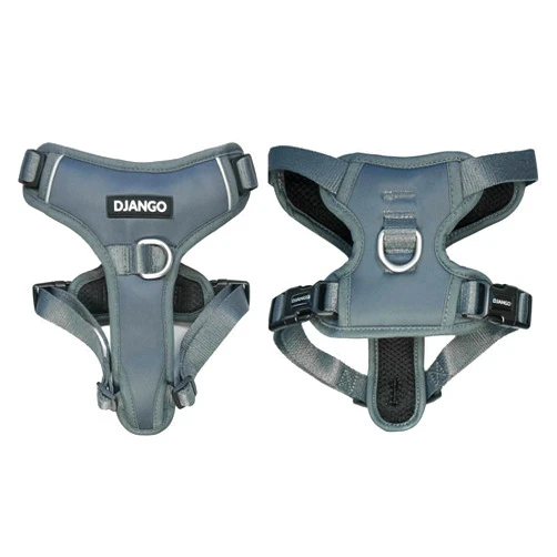 DJANGO Tahoe No Pull Dog Harness – Comfortable, Durable, and Padded Harness with Front and Back D-Rings and Reflective Piping – Adjustable and Secure Design for Everyday Use (Small, Poppy Seed Gray)