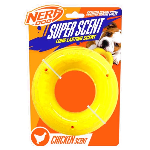 Nerf Dog 6in TPR/PP Scented Chicken SuperScent Ring Solid Core -Clear/Yellow