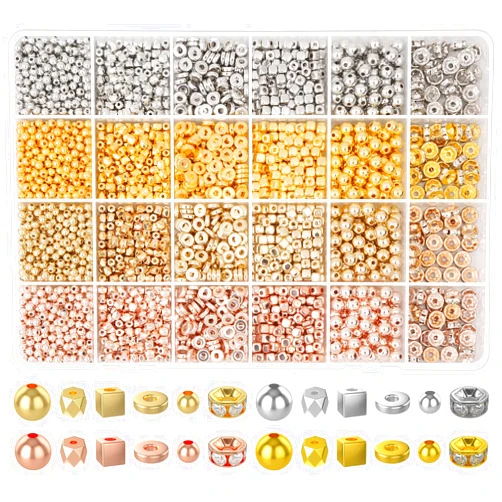 Cridoz 3820 Assorted Bracelet Beads - Rhinestone, Spacer, Flat, Sliver, Rose Gold for Jewelry Making
