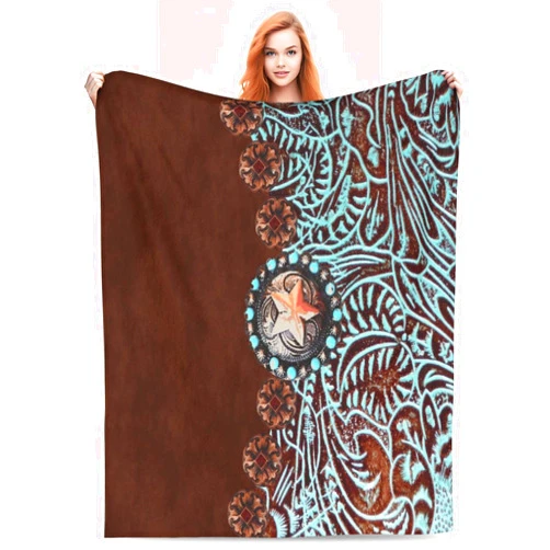 Poacnip Cowboy Cowgirl Western Country Brown Turquoise Teal Fashion Throw Blanket Blanket Lightweight Cozy Soft Flannel Fleece Blanket for Home Bedding Living Room Traveling Camping 40