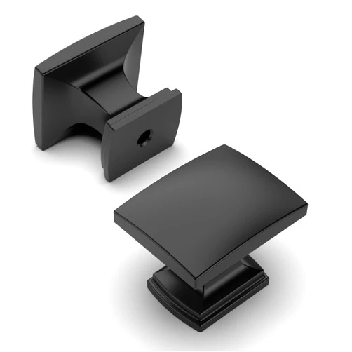 Amerdeco 10 Pack Matte Black Cabinet Knobs 1-1/8 Inch Single Hole Cabinet Handles Dresser Knobs Square Drawer Knobs and Pulls for Bathroom Cabinets ZH0011