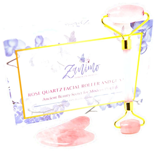 Zanimo Beauty Products Jade Face Roller and Gua Sha Set, Facial Beauty Roller and Face Massager, Rose Quartz Skincare Tools, Anti Aging, Reduce Wrinkles and Relieve Muscle Tension
