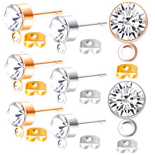 Aylifu 100pcs 5mm Rhinestone Earring Studs Hypoallergenic Earrings Posts with Loop and 100pcs Butterfly Earring Backs for DIY Earring Jewelry Making Supplies
