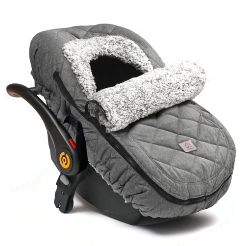 ACRABROS Car Seat Cover Baby: Winter Infant Carseat Canopy for Boy Girl Newborn Zipper Peeping Window Warm Cozy Cold Weather Waterproof Universal Fitted Heather Grey