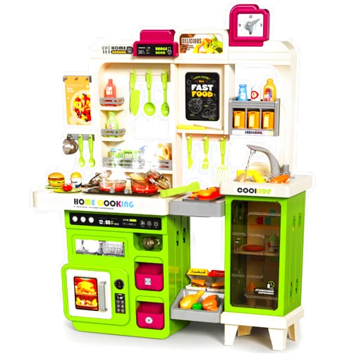 Pupu Pig Kids Kitchen Playset, Play Kitchen with Toy Stove, Grill, Sink, Play Food, ToyKitchen Accessories, Kitchen Interactive Play with Lights Sound Steam, Cooking Toys for Toddler Kid Gifts