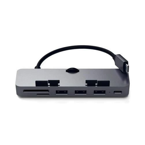 Satechi Aluminum Type-C Clamp Hub Pro with USB-C Data Port, USB-A 3.0 Data, Micro/SD Card Reader - Compatible with 2020/2019/2017 iMac & iMac Pro, Does Not Fit 2021 iMac (Space Gray)